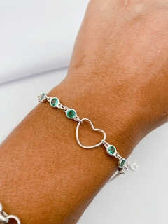 Pulseira de Coração com Pedras Verdes