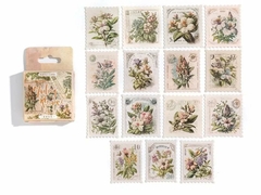 Stickers en cajita - timbres postales flores