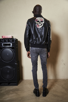 CAMPERA DE CUERO NEGRA HOMBRE SKULL