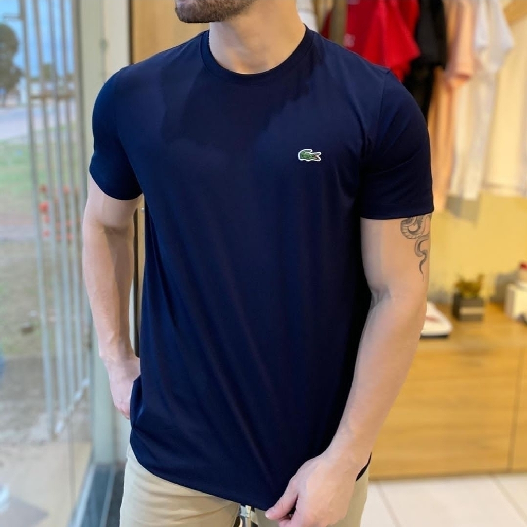 Camiseta Lacoste em Algodao Pima Azul Marinho