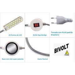 Luminária 20 Leds Lâmpada Maquina Costura Tomada - Bivolt - Promoção - Conect Aviamentos e Armarinhos 