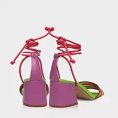 Sandália Blend Lace Up Salto Bloco Couro Hot Pink Carrano 312023 - loja online