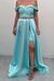 Vestido Longo Verde Tiffany Cetim Ombro a Ombro