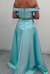 Imagem do Vestido Longo Verde Tiffany Cetim Ombro a Ombro