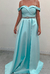 Vestido Longo Verde Tiffany Cetim Ombro a Ombro