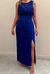 Vestido Long Midi Azul Royal com Renda Guippir