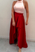 Vestido Long Midi Bicolor Rose e Vermelho