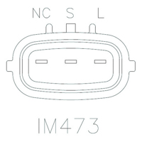 Conector del regulador IM473 para vehículos Nissan, mostrando los terminales NC, S y L.