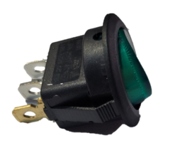 0301819 INTERRUPTOR DE 1 PASO TECLA REDONDO VERDE 3 TERMINALES ON/OFF 23X16MM 12V