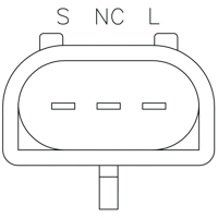 Diagrama del regulador para Ford Taurus y Lincoln 93-95, sistema Mitsubishi 12V, con tres terminales identificados como I-D(S)-A.