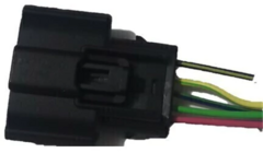 Conector de 5 terminales para solenoide GM, con cables visibles en colores variados.