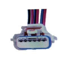 Conector de 6 terminales para sensor de posición de pedal de freno, con cables de colores.