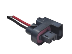 Conector de inyector universal de dos terminales con cables rojo y negro.