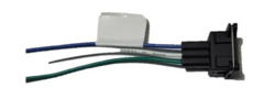 Conector de 3 terminales para regulador Ford 3G con cables azul, verde y negro.