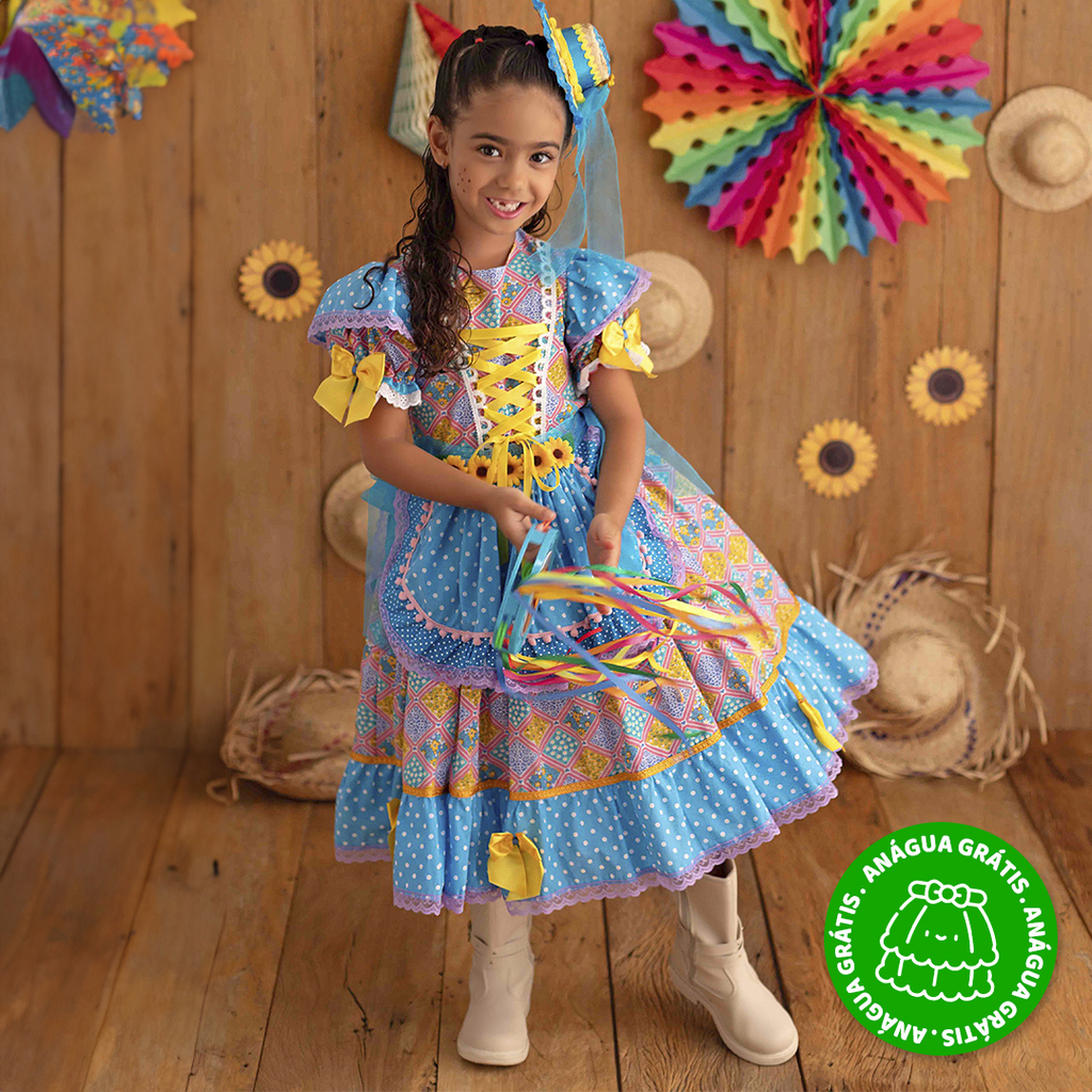 Vestido infantil para festa junina fashion luxo