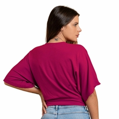 Blusa Manga Morcego Cropped Feminino Decote V Slim Rosa - comprar online