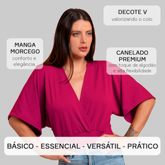 Blusa Manga Morcego Cropped Feminino Decote V Slim Rosa na internet