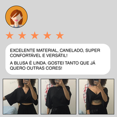 Imagem do Blusa Manga Morcego Cropped Feminino Decote V Slim Preto