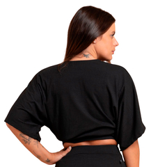 Blusa Manga Morcego Cropped Feminino Decote V Slim Preto - The UNI