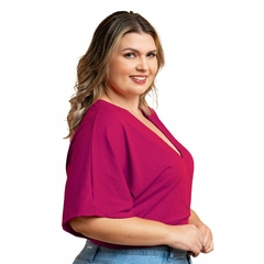 Blusa Manga Morcego Cropped Feminino Decote V Plus Rosa - The UNI