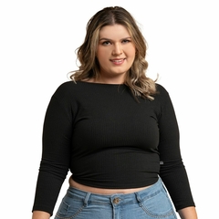 Blusa Transpassada Cropped Envelope Canelada Multiuso Plus Preto - comprar online