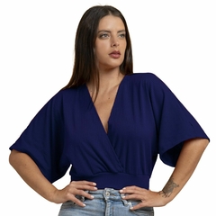 Imagem do Blusa Manga Morcego Cropped Feminino Decote V Slim Azul