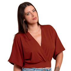 Blusa Manga Morcego Cropped Feminino Decote V Slim Laranja - comprar online