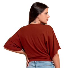 Blusa Manga Morcego Cropped Feminino Decote V Slim Laranja - loja online