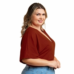 Blusa Manga Morcego Cropped Feminino Decote V Plus Laranja na internet