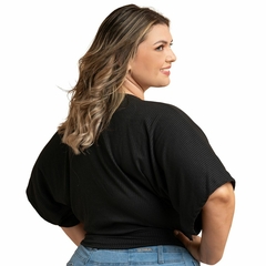 Imagem do Blusa Manga Morcego Cropped Feminino Decote V Plus Preto