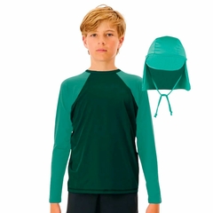 Camiseta + Boné UV Infantil Proteção Solar 50+ Manga Longa Térmica Verde Unissex