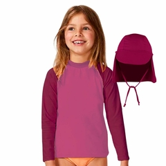 Camiseta + Boné UV Infantil Proteção Solar 50+ Manga Longa Térmica Rosa