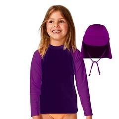 Camiseta + Boné UV Infantil Proteção Solar 50+ Manga Longa Térmica Roxa