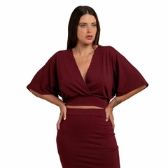 Blusa Manga Morcego + Saia Lápis Fenda Lateral Slim Vinho na internet