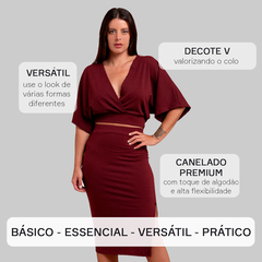 Blusa Manga Morcego + Saia Lápis Fenda Lateral Slim Vinho - loja online