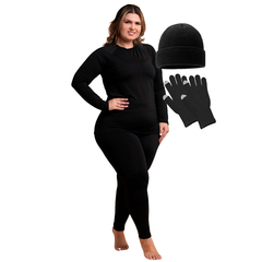 Kit Frio Flanelado Segunda Pele Completo (Blusa + Calça + Gorro + Luva) Feminino Plus