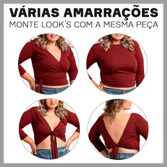 Blusa Transpassada Cropped Envelope Canelada Multiuso Plus Vinho - comprar online