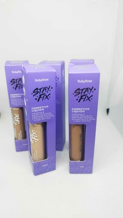 Corretivo Liquido Stay Fix Ruby Rose com Vitamina E, Ácido Hialurônico,Manteiga de Karitê, Chá Verde e Algas.