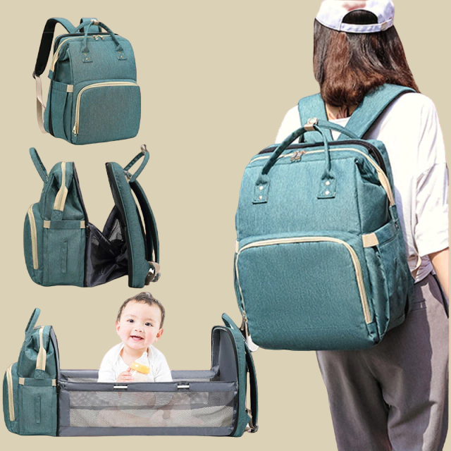Bolso Mochila Maternal Con Cuna Cambiador Plegable Usb Viaje