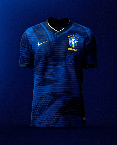 Brasil CBF Blue Training Jersey Top Secagem Rápida Manga Curta