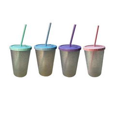 Vaso Glitter 600ml Con tapa y sorbete