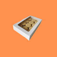 Caja Cartulina Blanca Alfajor 21*14,5*3,5cm con visor 6 Unidades