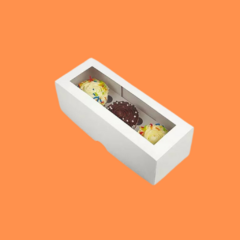 Caja Cartulina Blanco para 3 CupCakes (22*9,5*7cm) con ventana