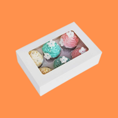 Caja Cartulina Blanca con visor 6 CUPCAKES (22*18*12cm)