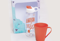 CAJA DE REGALO + TAZA LISA + BOTELLA DEL DIA DEL AMIGO