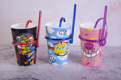 VASO PLASTICO ESTAMPADO INFANTIL + SORBETE