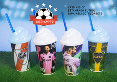 VASO 400 CC FUTBOL CON TAPA HELADO Y SORBETE