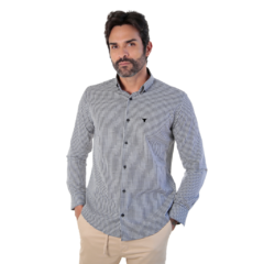 CAMISA MANGA LONGA XADREZ BRANCO E PRETO