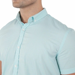 CAMISA MANGA CURTA SLIM FIT XADREZ - Verde Agua/Branco - comprar online