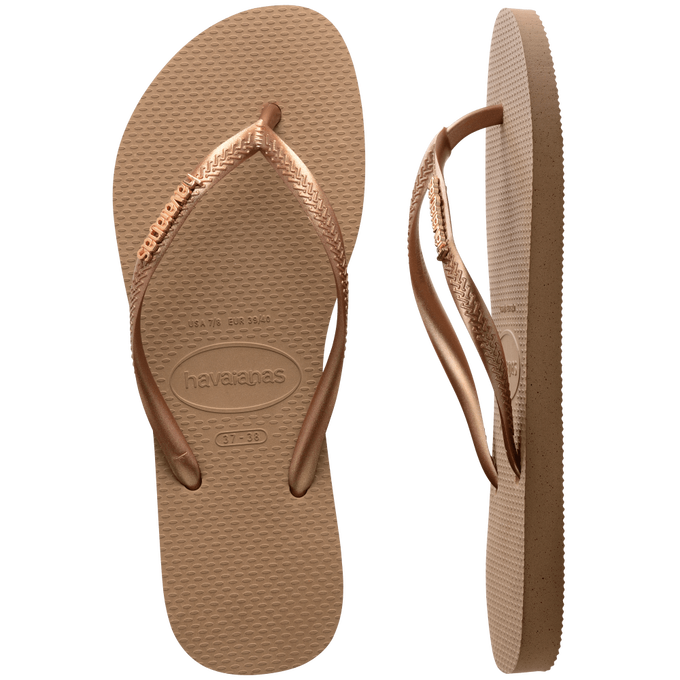 Chinelo Havaianas Feminino Slim Logo Metallic Rose Gold